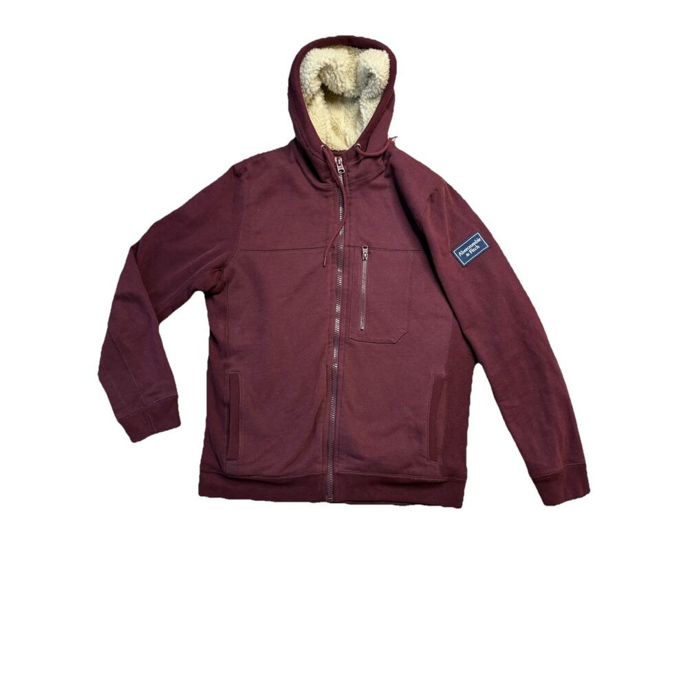 ABERCROMBIE & FITCH SHERPA LINED FULL ZIP HOODIE SWEATSHIRTS BURGUNDY MENS SZ M